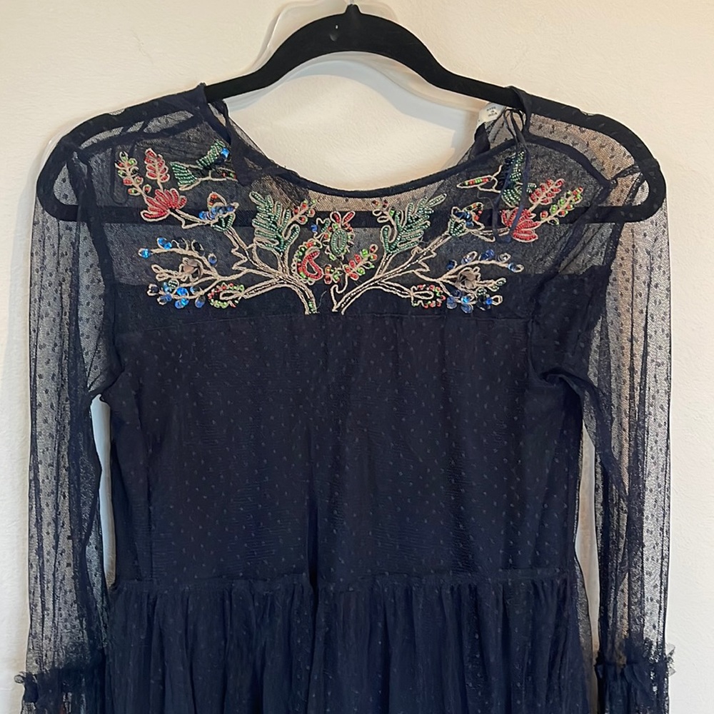 ZARA blue beaded / lace / Tulle dress with floral design